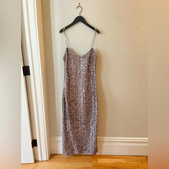 NWT J Crew Collection Silver Sequin Slip Dress - Picture 3 of 8